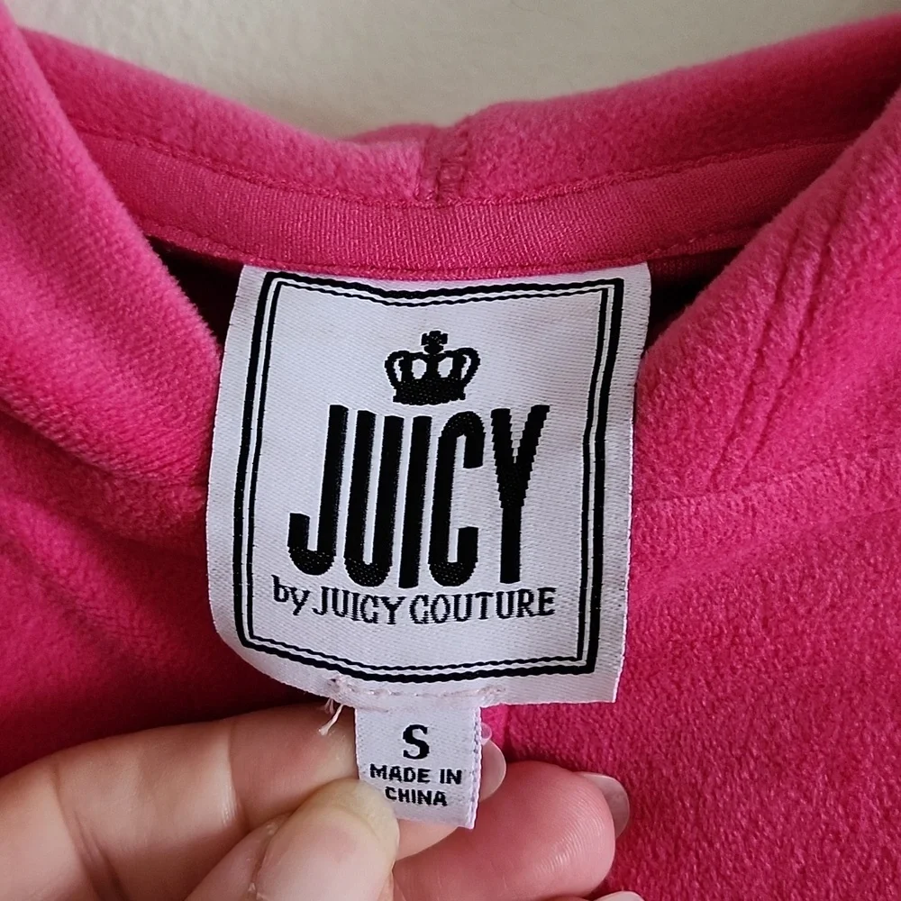 Juicy Couture Fuchsia Hooded Jumpsuit Jogger Front Zipper. Womens Small